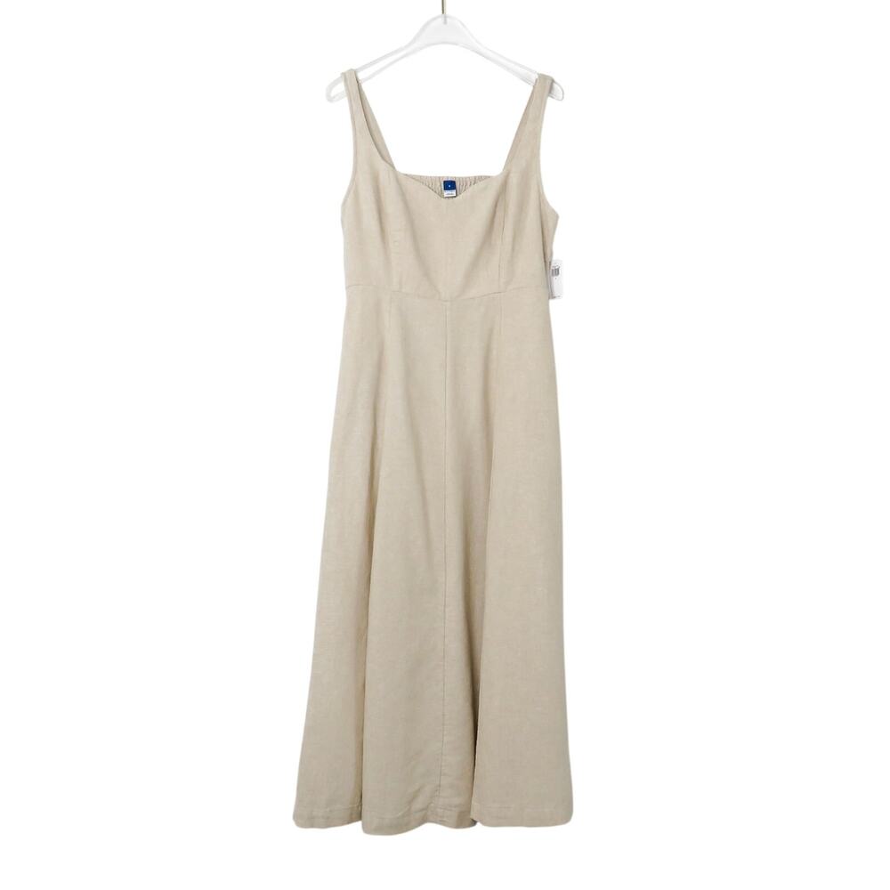 Old Navy Fit & Flare Sleeveless Linen-Blend Midi Dress Beige Cream Small Linen - Picture 2 of 7